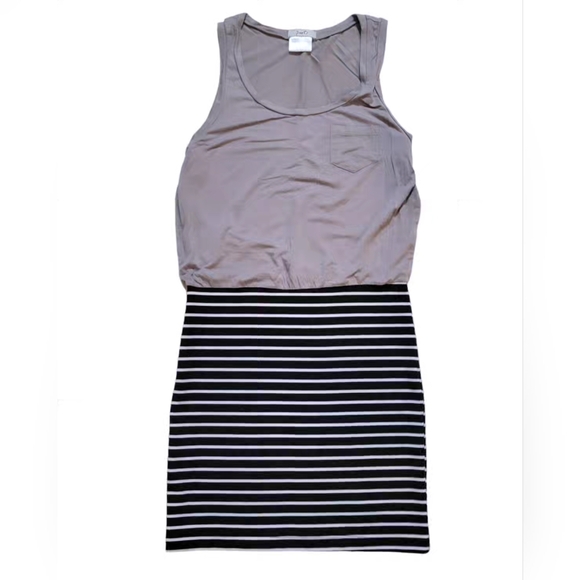 S/M Gray Black White Striped Stretch Bodycon Tank Dress w/ Mini Pocket - Picture 1 of 3